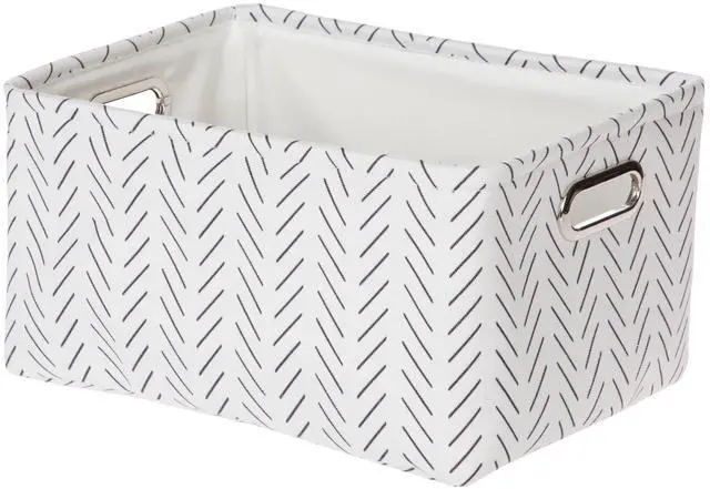 Main image of Mainstays Black and White Lines Canvas Fabric Decorative Storage Basket with Handles, 15 in x 8 in x 11 in