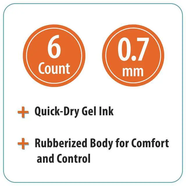 Alt view image 4 of 7 - Pen+Gear Retractable Gel Ink Pens, Medium Point, 0.7mm, Black, 6 Count