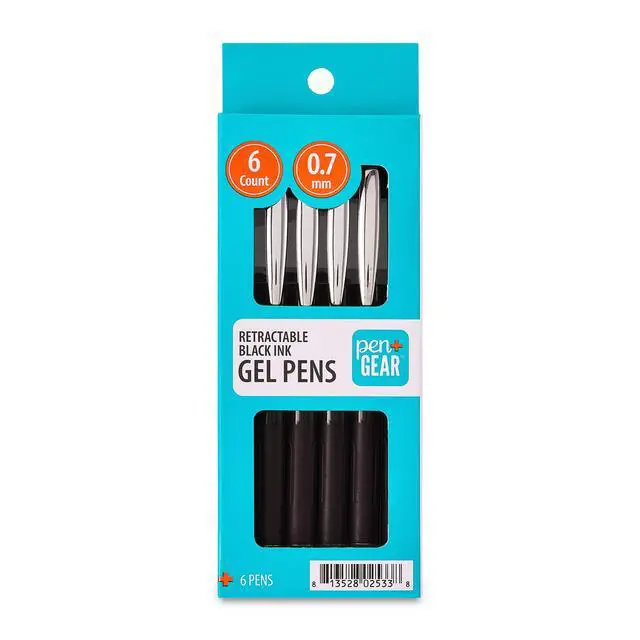 Alt view image 6 of 7 - Pen+Gear Retractable Gel Ink Pens, Medium Point, 0.7mm, Black, 6 Count