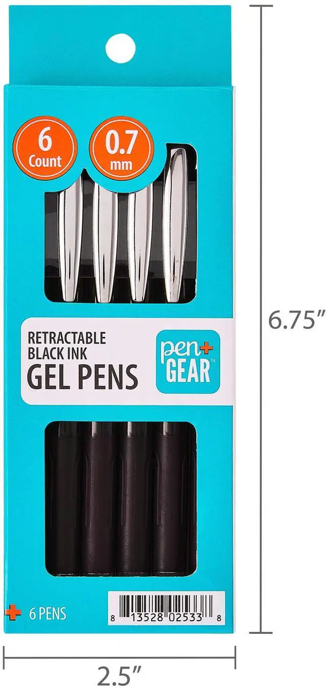 Main image of Pen+Gear Retractable Gel Ink Pens, Medium Point, 0.7mm, Black, 6 Count