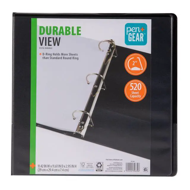 Alt view image 3 of 7 - Pen+Gear 3-Ring Durable View Binder, 2" D-Rings, Black,1 Count