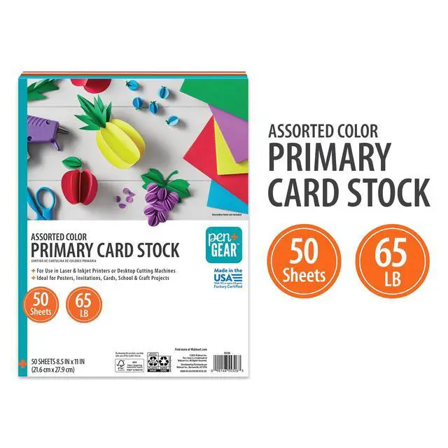 Alt view image 4 of 6 - Pen+Gear Assorted Primary Card Stock, 8.5" x 11", 65 lb, 50 Sheets