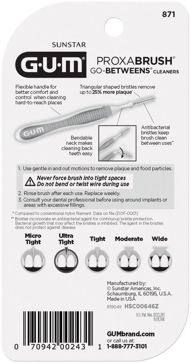 Alt view image 3 of 7 - (2 pack) GUM Proxabrush Go-Betweens - Ultra Tight, Interdental Brushes, Soft Bristled Dental Picks, 10 Count