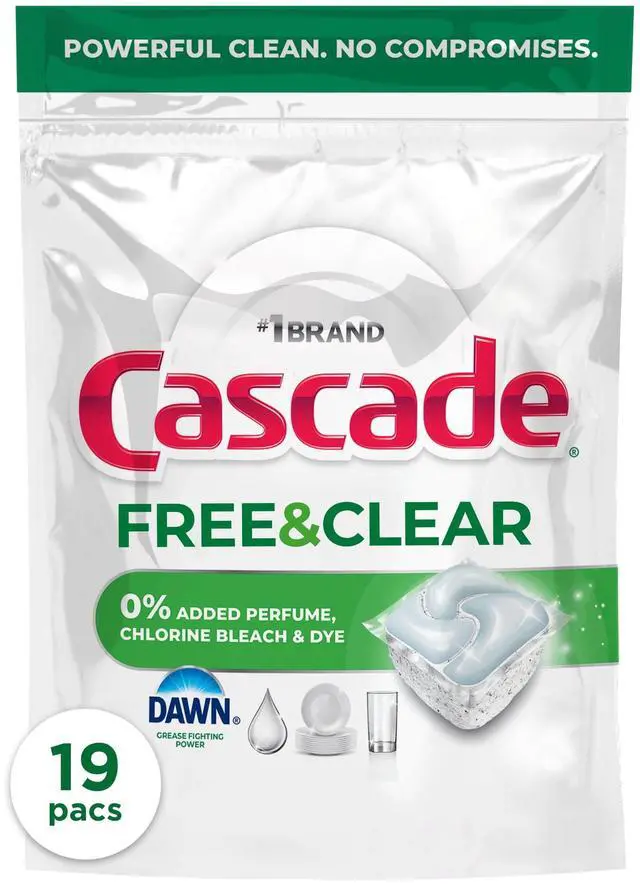 Main image of Cascade Free & Clear Dishwasher Pods, Dish Detergent Soap, Unscented, 19 Count