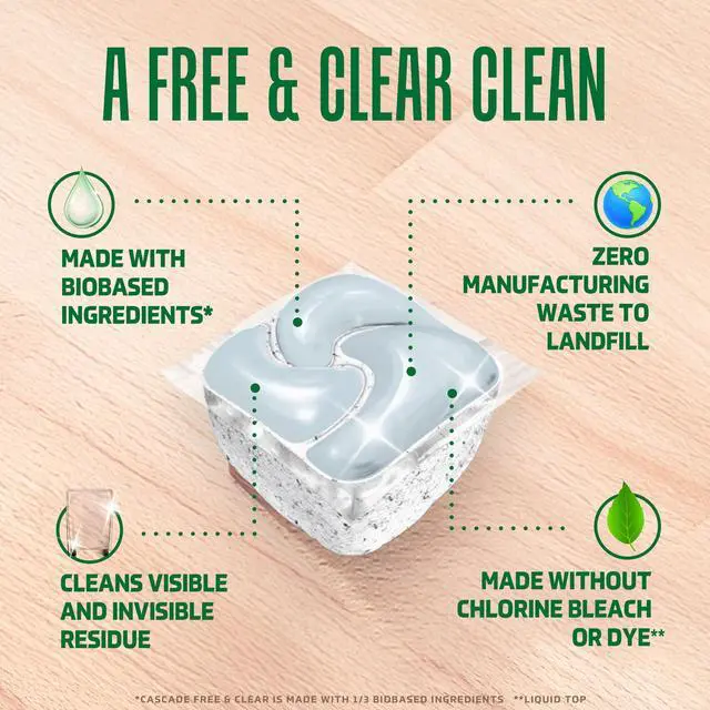 Alt view image 7 of 7 - Cascade Free & Clear Dishwasher Pods, Dish Detergent Soap, Unscented, 19 Count