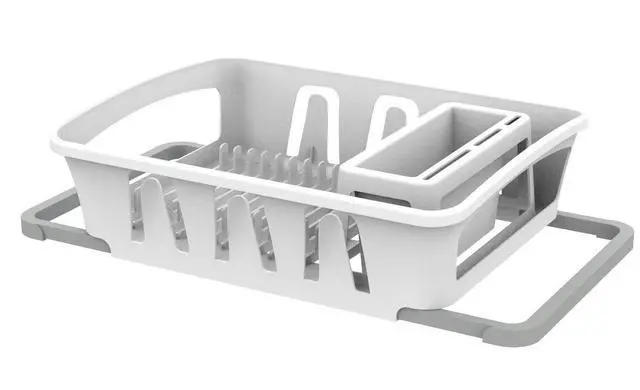 Main image of Mainstays Expandable Kitchen Dish Drying Rack with Utensil Holder, Countertop Dish Drainer Rack for Plates, Cups and Kitchen Sink Organization, White