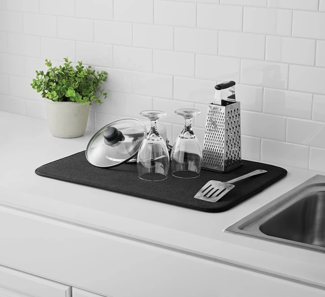 Alt view image 6 of 6 - Mainstays Microfiber Dish Drying Mat, Reversible Quick-Dry Kitchen Countertop Mat, Black