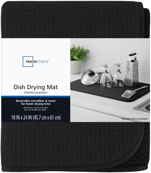 Alt view image 3 of 6 - Mainstays Microfiber Dish Drying Mat, Reversible Quick-Dry Kitchen Countertop Mat, Black