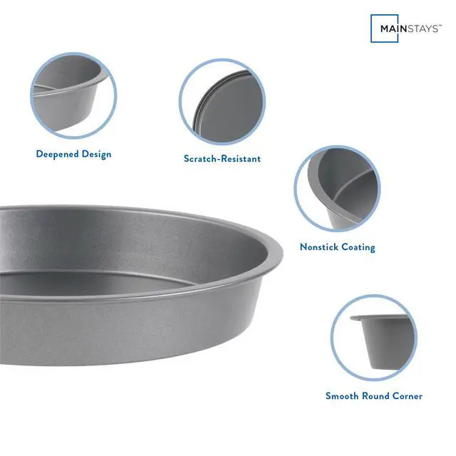 Alt view image 5 of 7 - (3 pack) Mainstays 9" x 9" Round Nonstick Steel Cake Pan, Dark Gray