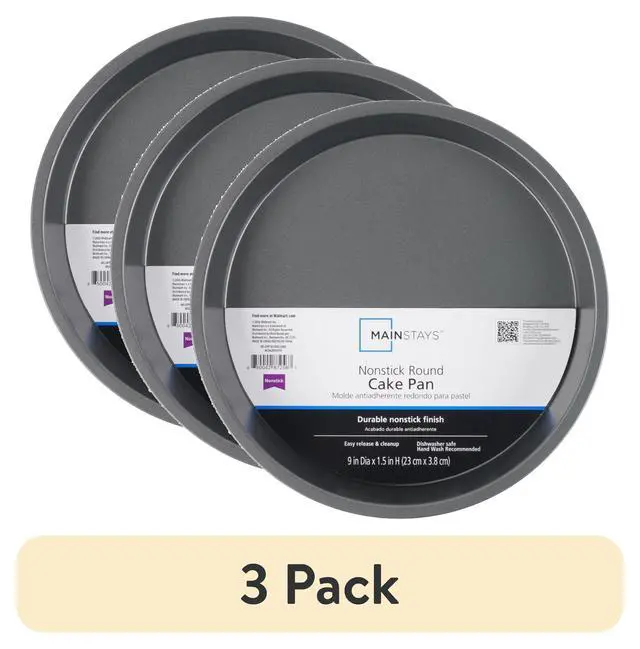Alt view image 4 of 7 - (3 pack) Mainstays 9" x 9" Round Nonstick Steel Cake Pan, Dark Gray