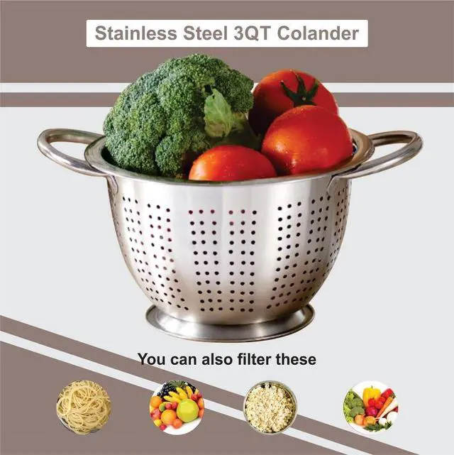 Alt view image 3 of 4 - Mainstays SS 3QT Multi-Use Colander for Straining, Draining & Rinsing Pasta, Fruits or Vegetables