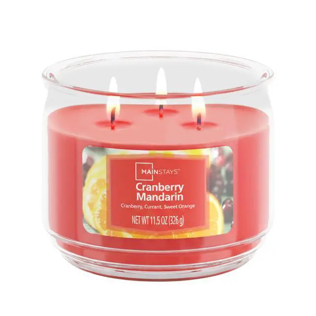 Alt view image 5 of 5 - (2 pack) Mainstays 3-Wick Scented Glass Jar Candle, Cranberry Mandarin, 11.5 oz