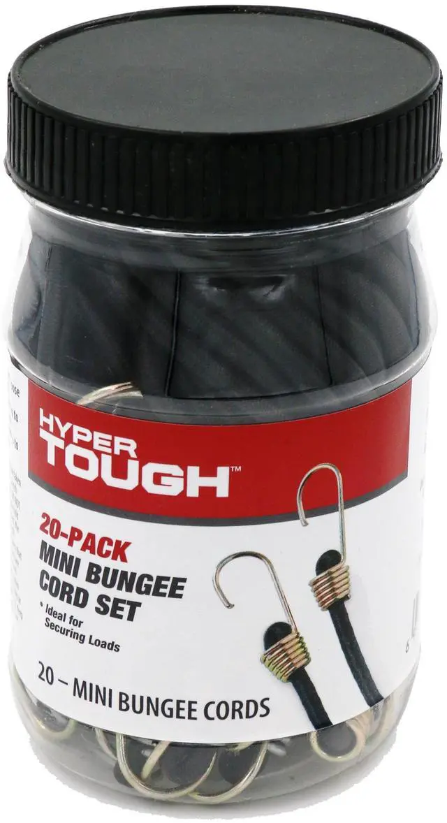 Main image of Hyper Tough 20 Pack, 10 inch Mini Bungee Cord Set in Plastic Jar