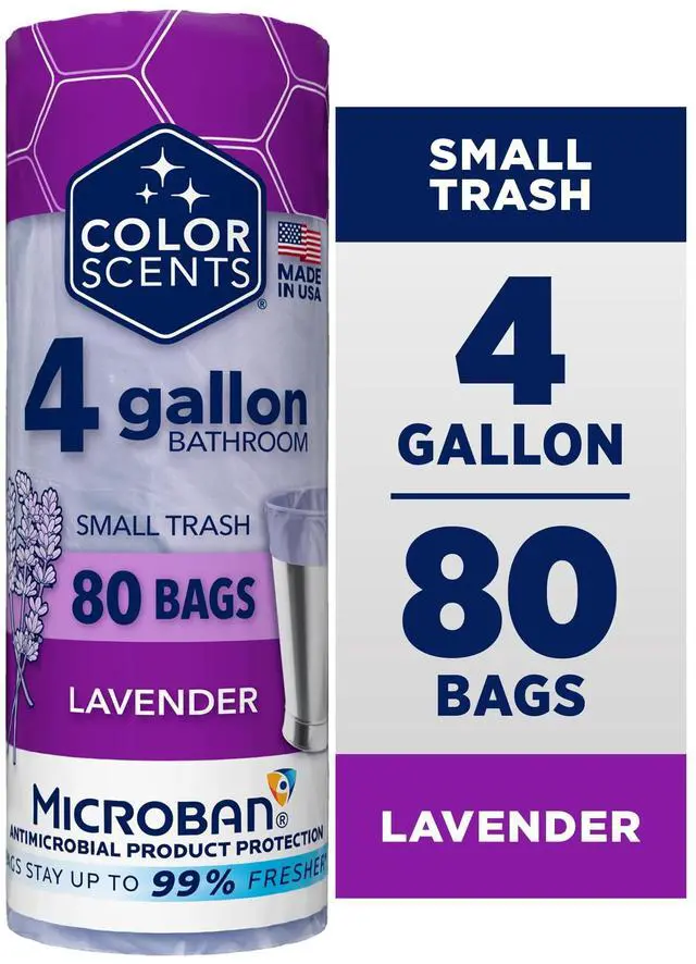 Main image of Color Scents 4 Gallon Bathroom Trash Bags Lavender Scent, Microban, Twist Tie, 80 Count