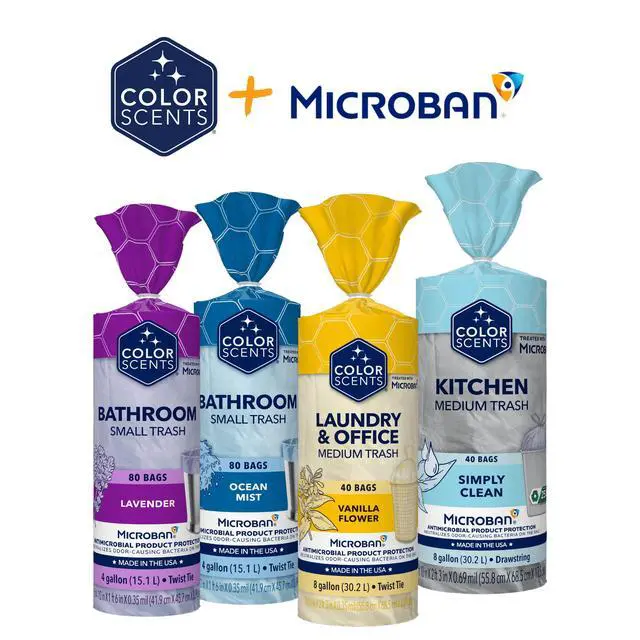 Alt view image 3 of 6 - Color Scents 4 Gallon Bathroom Trash Bags Lavender Scent, Microban, Twist Tie, 80 Count