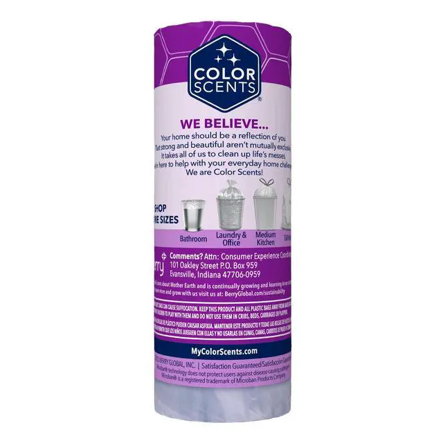 Alt view image 4 of 6 - Color Scents 4 Gallon Bathroom Trash Bags Lavender Scent, Microban, Twist Tie, 80 Count