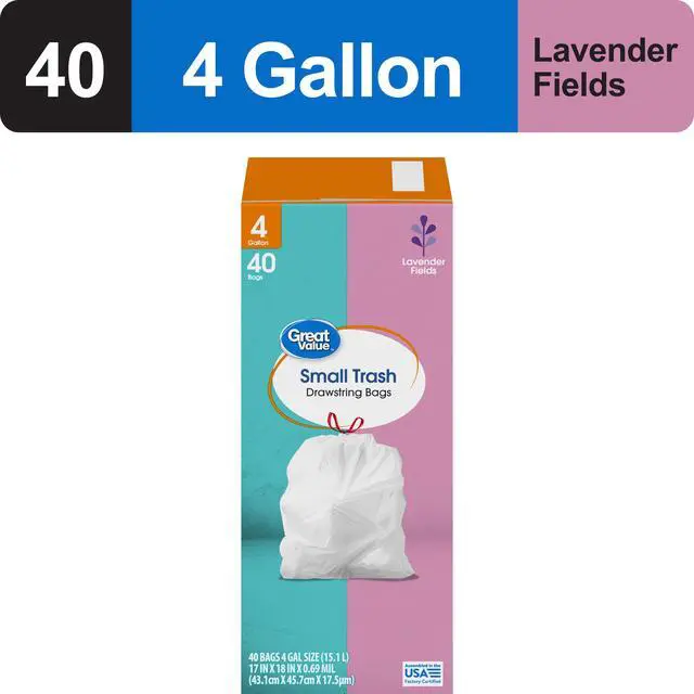 Alt view image 4 of 5 - Great Value Drawstring Trash Bags, 4 gal, White, Lavender Fields, 40 Bags