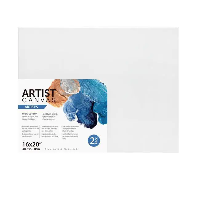 Alt view image 3 of 3 - Artist Stretched Canvas, 16"X20", 2 Pack, 100% Cotton Acid Free, White, Deluxe Canvas, For All Skill Levels