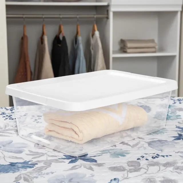 Alt view image 4 of 6 - Sterilite Set of (4) 12 Quart Storage Bins, Clear Plastic Storage Bin with Snap-on Lid, White