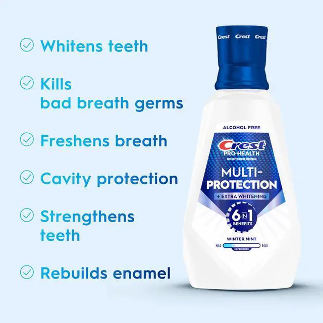 Alt view image 5 of 5 - Crest Mouthwash, ProHealth Fluoride Mouthwash, AlcoholFree Mouth Rinse for Whitening, Winter Mint, 32 fl oz