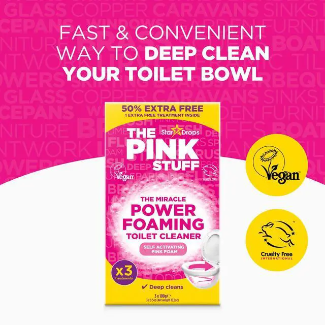 Alt view image 6 of 6 - The Pink Stuff Miracle Power Foaming Toilet Cleaner, Self-Activating Formula, Stain Remover, 3 Treatments, 10.5 oz