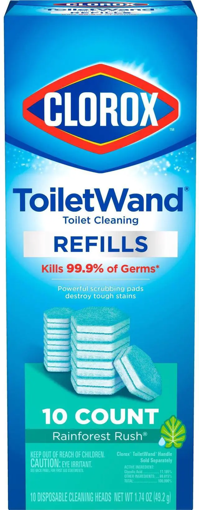Alt view image 4 of 6 - Clorox ToiletWand Disinfecting Brush Refills, Disposable Toilet Bowl Cleaner, Rainforest Rush, 10 Count