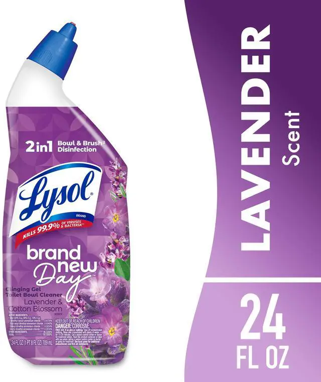 Main image of (2 pack) Lysol Toilet Bowl Cleaner Clinging Gel, Disinfecting Bathroom Cleaner and Toilet Bowl Stain Remover, Lavender & Cotton Blossom Scent, 24 fl oz