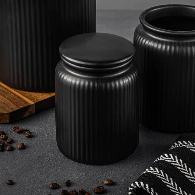 Alt view image 4 of 6 - Thyme & Table Small 580 mL Ceramic Ribbed Kitchen Organization Jar, Black