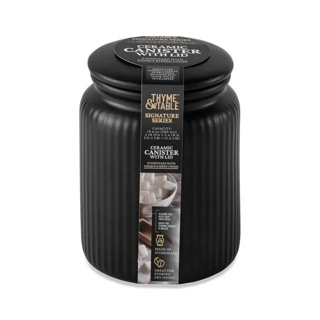 Alt view image 6 of 6 - Thyme & Table Small 580 mL Ceramic Ribbed Kitchen Organization Jar, Black