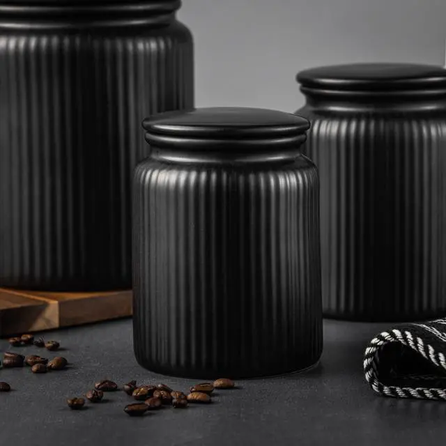 Alt view image 2 of 6 - Thyme & Table Small 580 mL Ceramic Ribbed Kitchen Organization Jar, Black