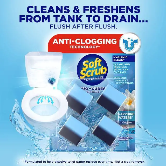 Alt view image 3 of 7 - Soft Scrub In-Tank Toilet Cleaner Duo-Cubes, Sapphire Waters, 4Ct, Continuous Clean, Cleans&Freshens