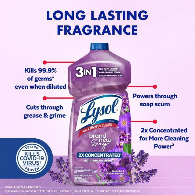 Alt view image 5 of 7 - Lysol All Purpose Cleaner, 2X Concentrated Multi-Surface Disinfectant Floor Cleaner for Mopping Solution, for Bathroom & Kitchen, Lavender & Cotton Blossom, 48 fl oz