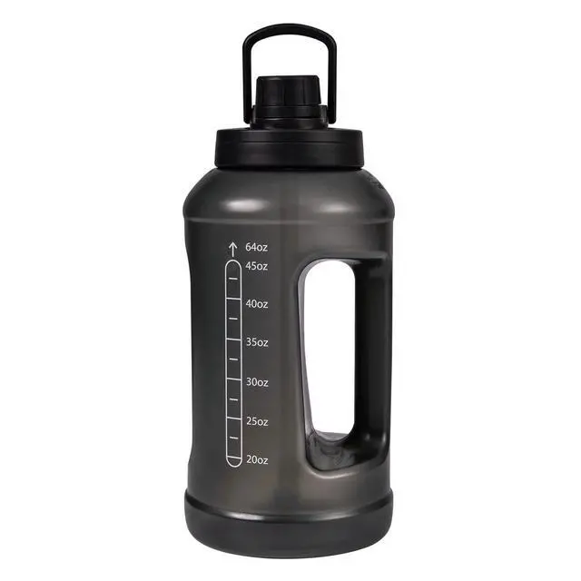 Alt view image 2 of 6 - Mainstays Water Bottle, 64 fl oz, Translucent Black, 2-in-1 Straw/Chug Lid, Plastic