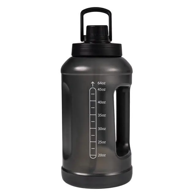 Alt view image 5 of 6 - Mainstays Water Bottle, 64 fl oz, Translucent Black, 2-in-1 Straw/Chug Lid, Plastic
