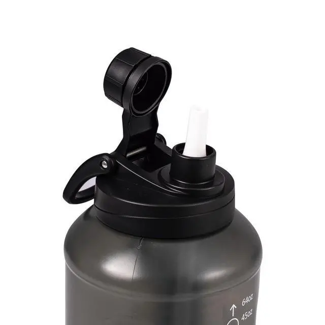 Alt view image 4 of 6 - Mainstays Water Bottle, 64 fl oz, Translucent Black, 2-in-1 Straw/Chug Lid, Plastic