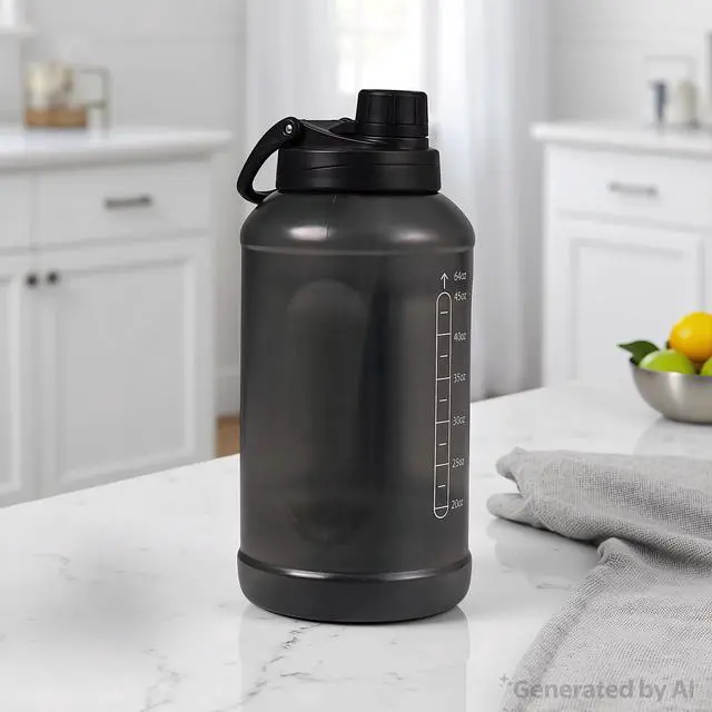 Alt view image 6 of 6 - Mainstays Water Bottle, 64 fl oz, Translucent Black, 2-in-1 Straw/Chug Lid, Plastic