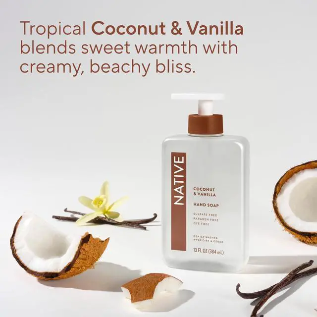 Alt view image 6 of 7 - Native Liquid Hand Soap, Coconut & Vanilla, Non-drying, Naturally Derived Cleansers, Sulfate Free, 13 fl oz