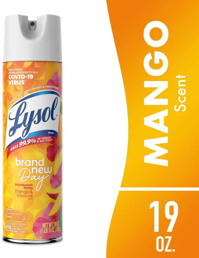 Main image of Lysol Brand New Day Disinfectant Spray, Sanitizing and Antibacterial Spray, Deodorizer, Mango & Hibiscus, 19 oz