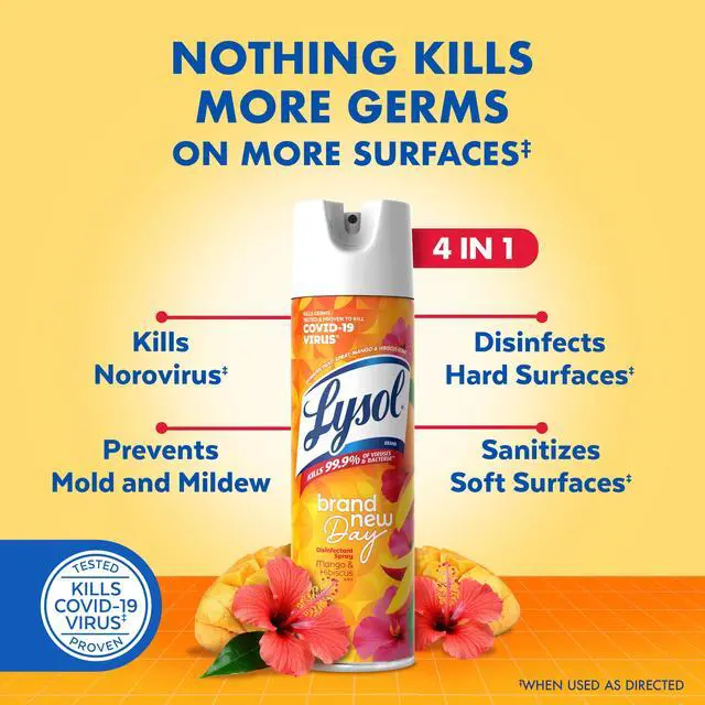Alt view image 4 of 7 - Lysol Brand New Day Disinfectant Spray, Sanitizing and Antibacterial Spray, Deodorizer, Mango & Hibiscus, 19 oz