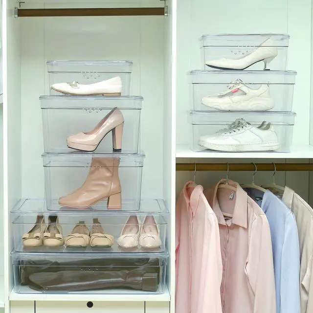 Alt view image 3 of 6 - Mainstays Clear Glossy Plastic Extra Wide Closet Storage Shoe Organizer Shoe Box with Lid for Shoe Storage