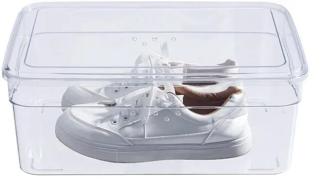 Main image of Mainstays Clear Glossy Plastic Extra Wide Closet Storage Shoe Organizer Shoe Box with Lid for Shoe Storage