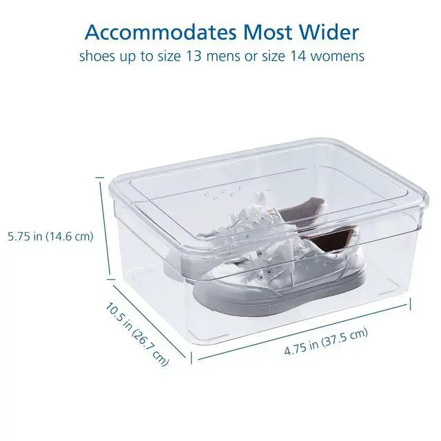 Alt view image 4 of 6 - Mainstays Clear Glossy Plastic Extra Wide Closet Storage Shoe Organizer Shoe Box with Lid for Shoe Storage