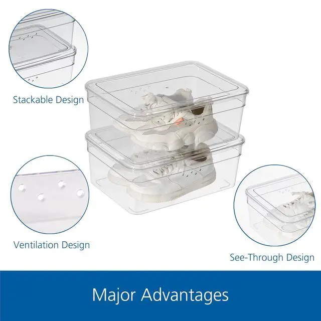 Alt view image 2 of 6 - Mainstays Clear Glossy Plastic Extra Wide Closet Storage Shoe Organizer Shoe Box with Lid for Shoe Storage