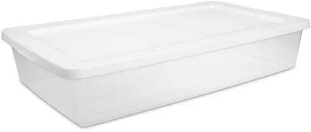 Main image of Sterilite 41 Quart Medium Storage Bin, Clear Plastic Underbed Storage Container with Snap-On Lid, White