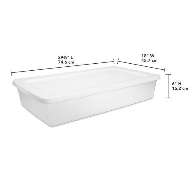 Alt view image 4 of 7 - Sterilite 41 Quart Medium Storage Bin, Clear Plastic Underbed Storage Container with Snap-On Lid, White