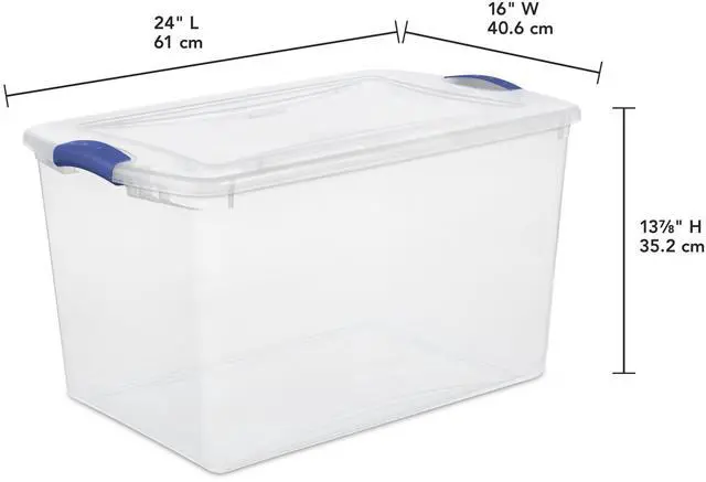 Alt view image 6 of 6 - Sterilite 66 Quart Large Latching Storage Bin, Clear Plastic Storage Container with Latch Lid, Blue