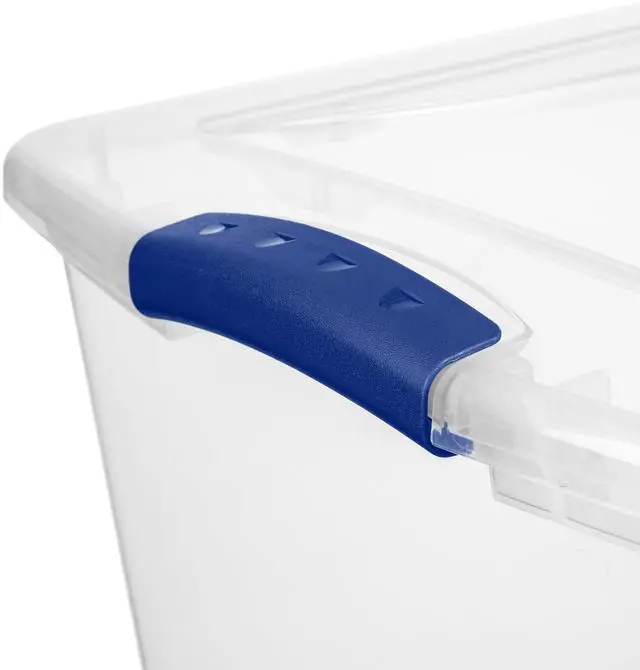 Alt view image 4 of 6 - Sterilite 66 Quart Large Latching Storage Bin, Clear Plastic Storage Container with Latch Lid, Blue