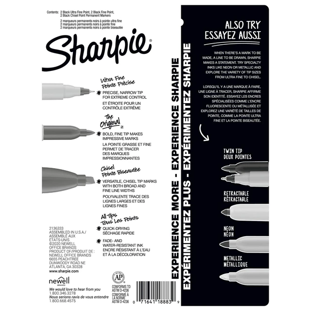 Alt view image 2 of 6 - Sharpie Permanent Markers, Multi-Tip Pack, Fine/Ultra Fine/Chisel Tip, Black, 6 Count
