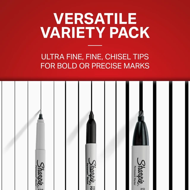 Alt view image 5 of 6 - Sharpie Permanent Markers, Multi-Tip Pack, Fine/Ultra Fine/Chisel Tip, Black, 6 Count