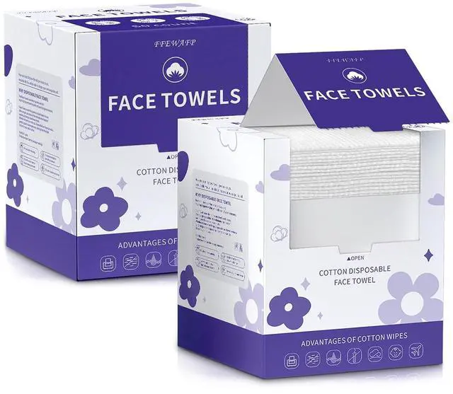 Main image of Face Towels, Disposable Face Towelette, Makeup Remover Dry Wipes 100 Count(2 Box), Soft Cotton Dry Wipes Facial Cloths Towelettes for Washing and Drying, Facial Tissue for Cleansing, Skincare